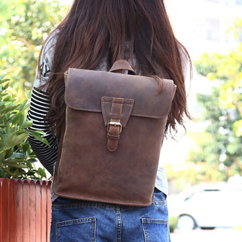 

Women Backpack Fashion Crazy Horse Genuine Leather Female Shoulder Bags School Bags For Girls Gift Travel Bags Blosa Feminina