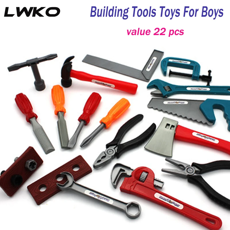 LWKO 22 шт./компл. Игрушки для мальчиков строительные инструменты топор столярные попсокеты ролевые игры для детей развивающий набор подарки