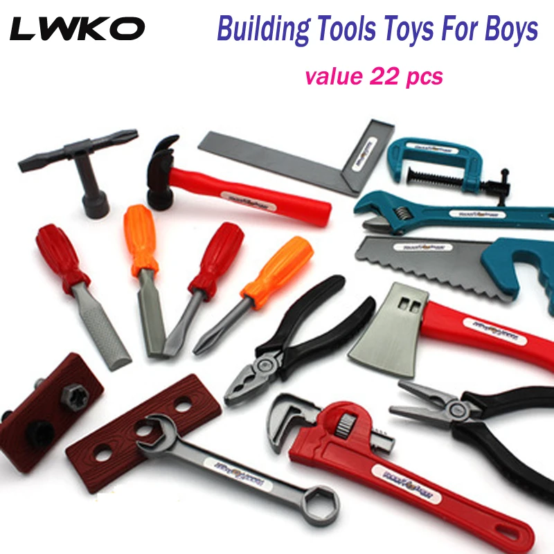 

LWKO 22pcs/set Boys Toy Building Tools Ax Carpentry Popsocket Pretend Play For Children Educational Set Gifts