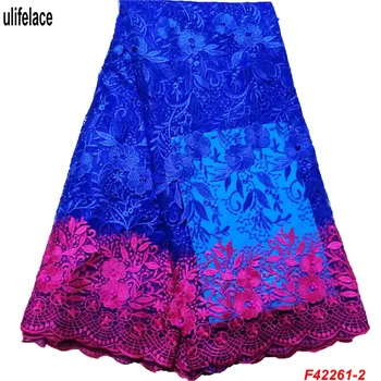 

African Mesh Lace Fabric 2019 Embroidered Nigerian Wedding Lace Fabric High Quality French Tulle Lace Fabric With Beads F4-2261