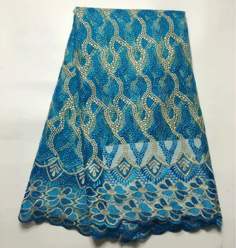 

New Design Blue High Quality African Tulle Fabric With Stones White Nigeria Lace African French Lace Fabric For Wedding Gift