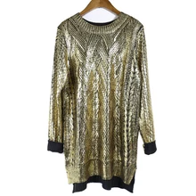 Women Bronzing Silver Knitted Sweater Winter Long Warm Retro Pullover Gold Silver Fashion Round Neck Sweater Casual High Quality