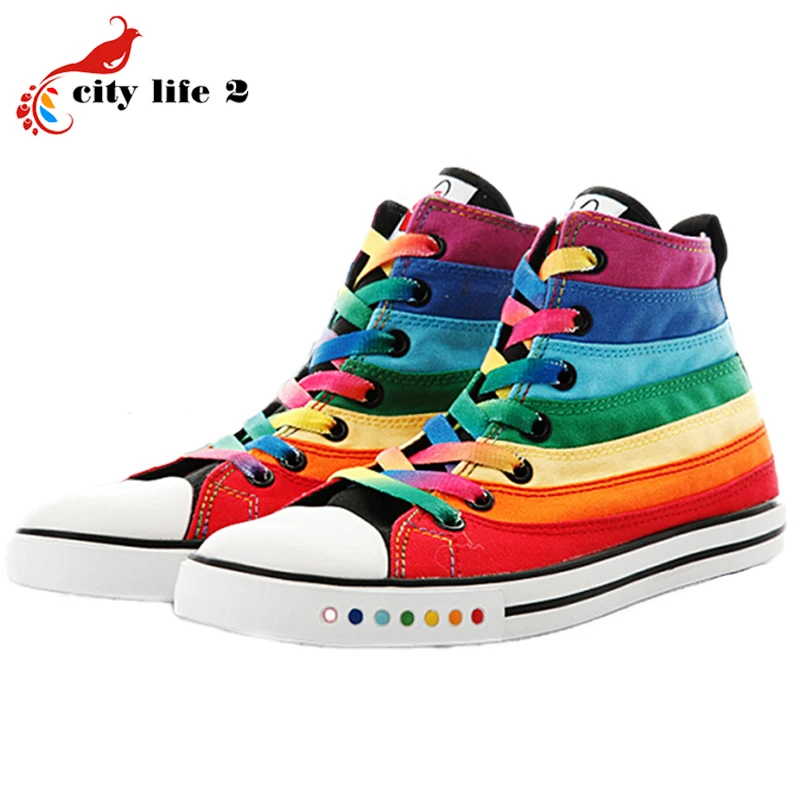 Rainbow High Top font b Woman b font shoes 2015 New Arrived Female Casual Canvas Shoes