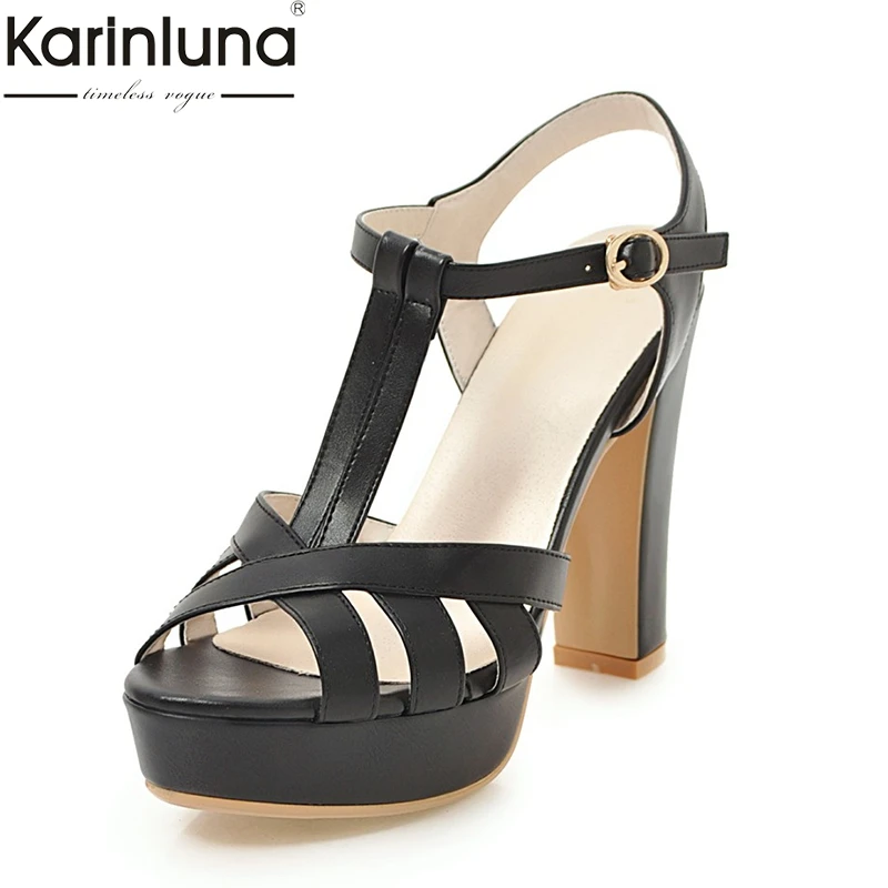 

Karinluna 2019 Brand dropship big Size 32-43 party women's Shoes woman High Heels Shoes elegant Platform t-strap Woman sandals