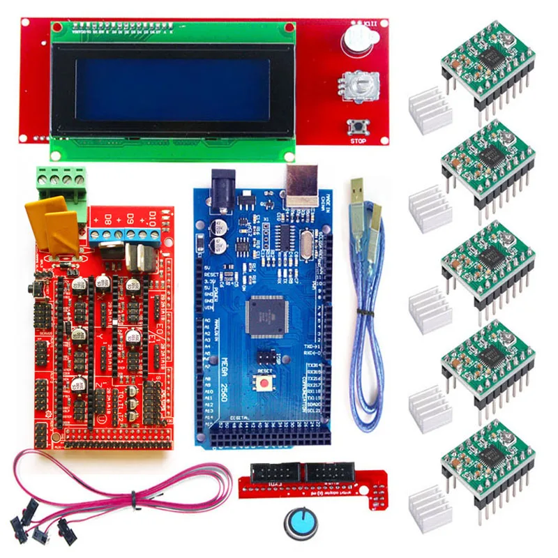 Rampas Reprap 1,4 Kit rampas 1,4 + 2004 controlador LCD + MEGA 2560 R3 + controlador A4988 para impresora 3D|Accesorios y partes de impresoras 3D| - AliExpress