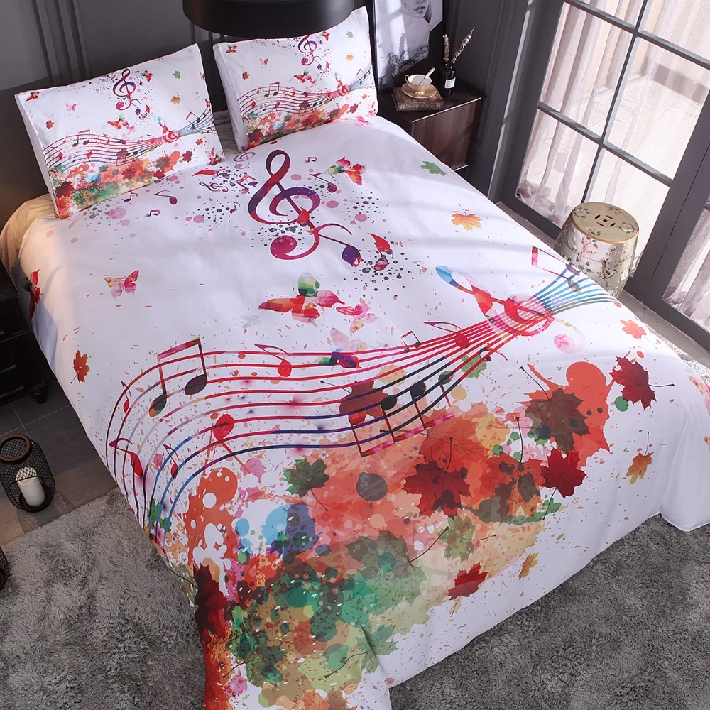 

Nordic Adult's Bed Linens Bedclothes Maple Leaves Music Notes Bed Bedding US Queen Twin Quilt Duvet Cover Set for Wedding Decor