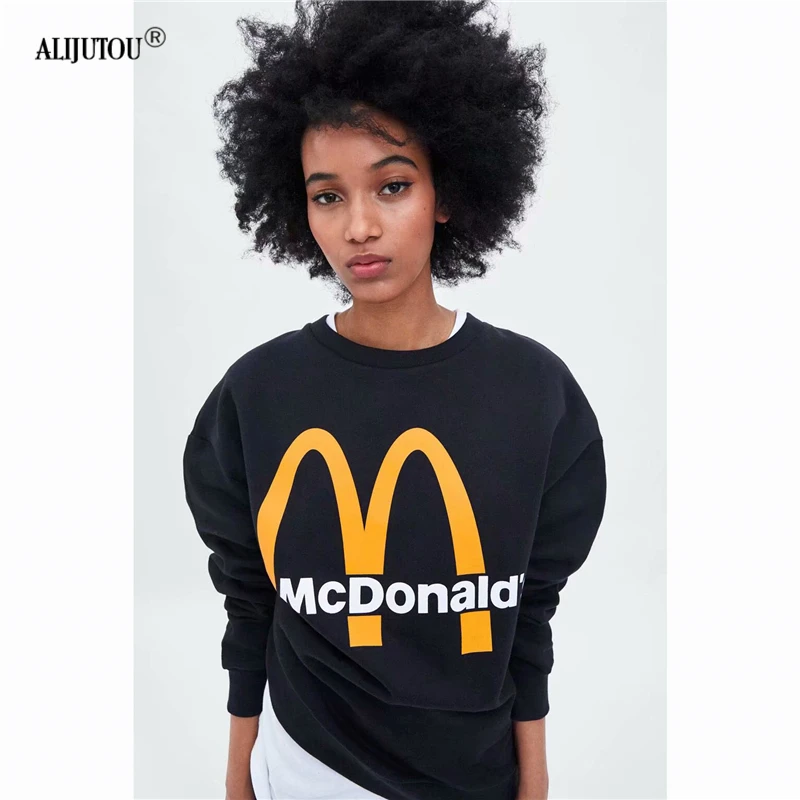 Zaraing&M Spring 2019 Black Casual Knitted Sweatshirt Women O Neck Long Sleeve Loose Pullover Letter Streetwear Sweatshirt Mujer