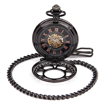 

Reloj Steampunk Mens Titanium Mechanical Pocket Watch Vintage Pendant Black Pendant Watch Chain Orologio Da Tasca