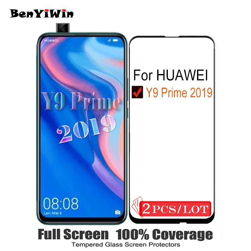 

2PCS 100% Original Full Cover Tempered Glass for Huawei Y9 Prime 2019 Screen Protector Glass Case For STK L21 L22 LX1 LX3 film