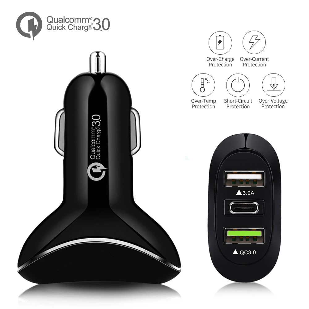 Автомобильное зарядное устройство ANLUD Quick Charge 3,0 с двумя usb-портами type C для Xiaomi PD, автомобильный адаптер быстрой зарядки для huawei P30 Pro QC3.0