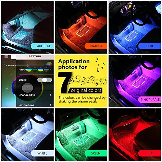 Автомобильный RGB светодиодный неоновый интерьерный светильник, декоративный атмосферный светильник s, беспроводное управление телефоном, приложение для Android IOS, комплект, лампа для ног