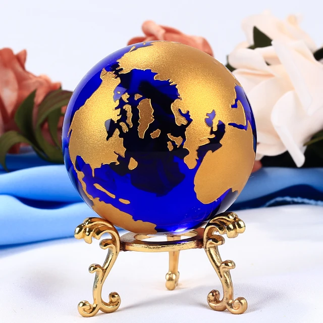 Globe du monde bleu en verre, boule de cristal de 60mm, sphère de la terre  avec support, ornements d'astronomie, Figurines de décoration pour la  maison et le bureau - AliExpress