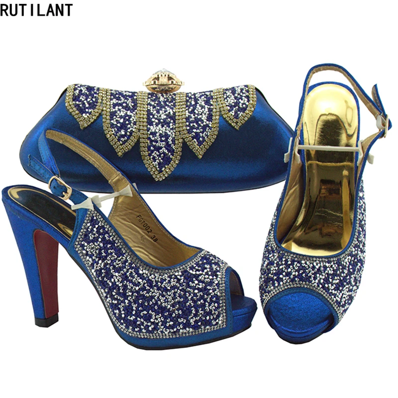 

Latest Design Ladies Italian Shoe and Bag Set Decorated with Rhinestone Italian Shoe with Matching Bags for Party High Heel Shoe