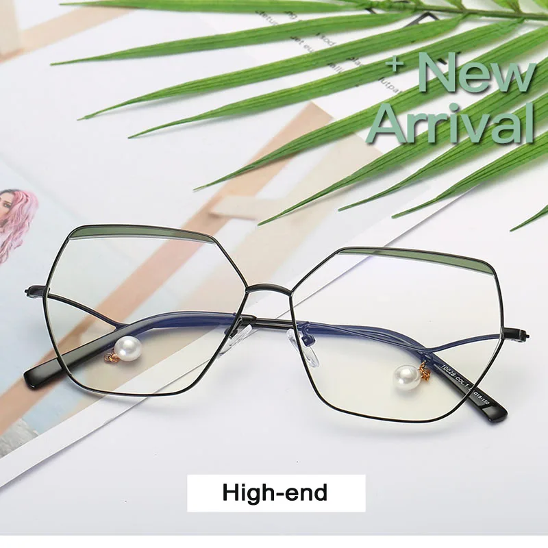 

2019 New Polygonal glasses frame star chain pendant flat mirror hanging beads trend metal frame Myopia eyewear