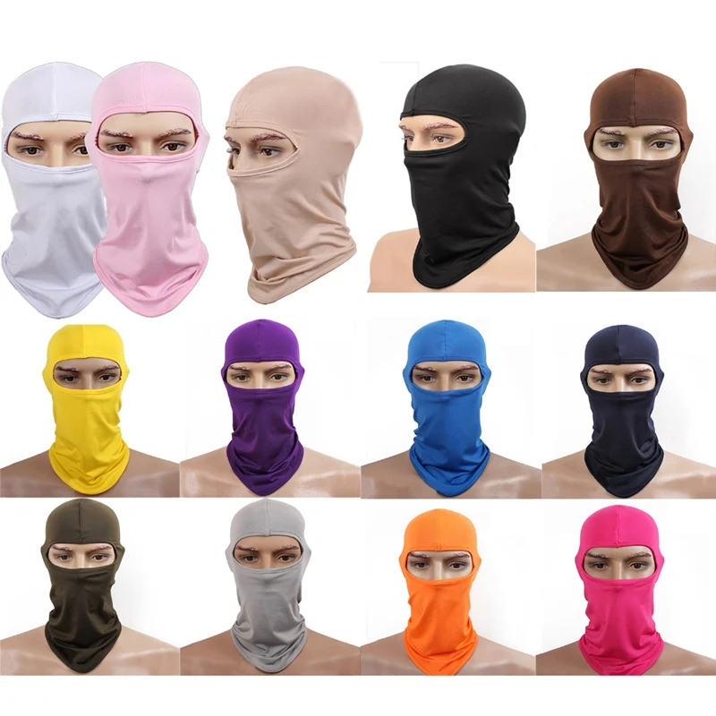 

New Lycra Neck Hood Full Face Mask Skullies Balaclava Headwear For Bike Motorcycle Breathable Masks Solid Beanies