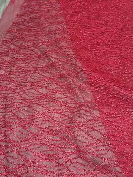 

Hot selling Cyndi-101051 glued glitter sequins lace fabric African French net tulle Lace Fabric for party