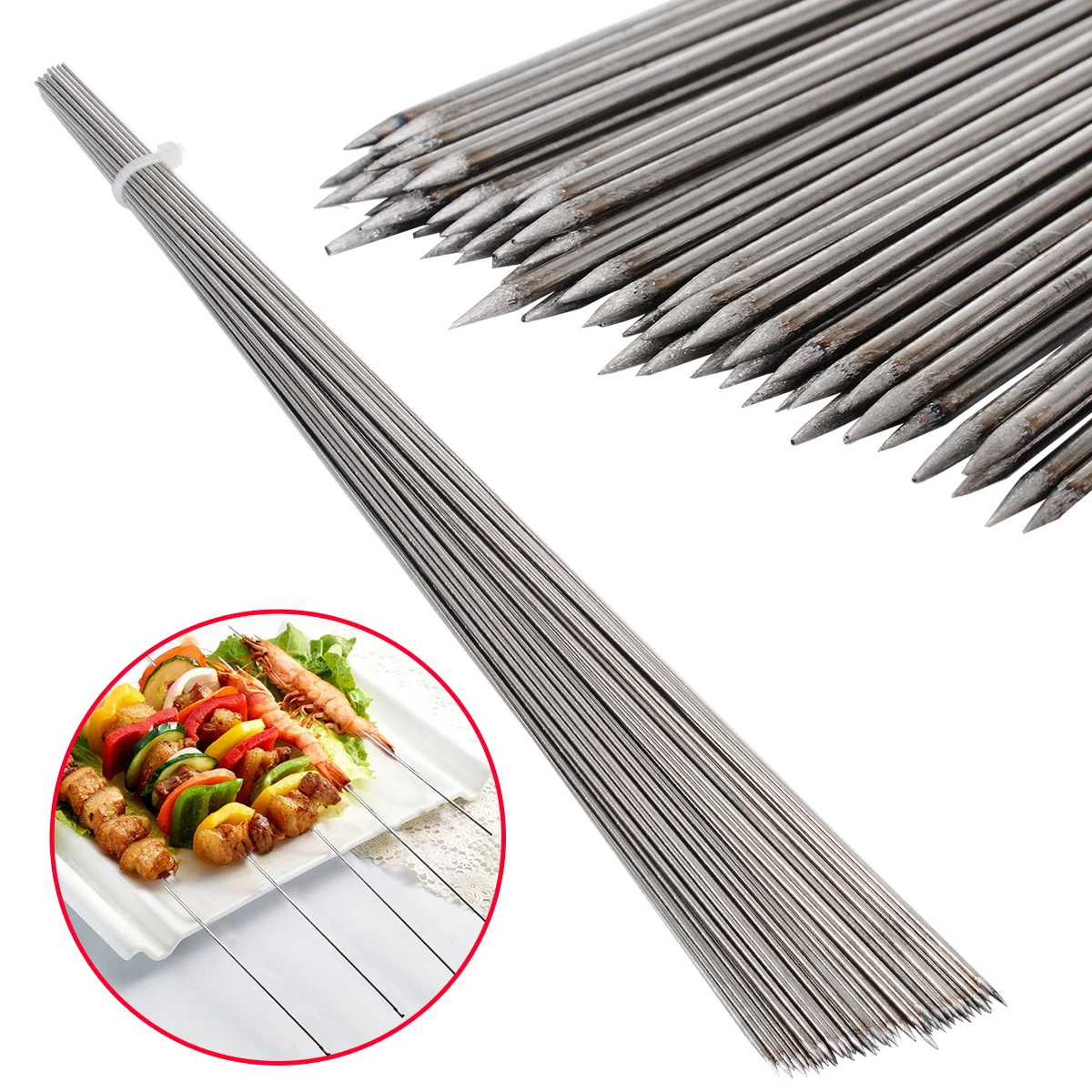 35cm Stainless Steel Long BBQ Skewers Sticks Needle 50pcs Barbecue Kebab Roast Meat Outdoor Kitchen Picnic Utensils Tools