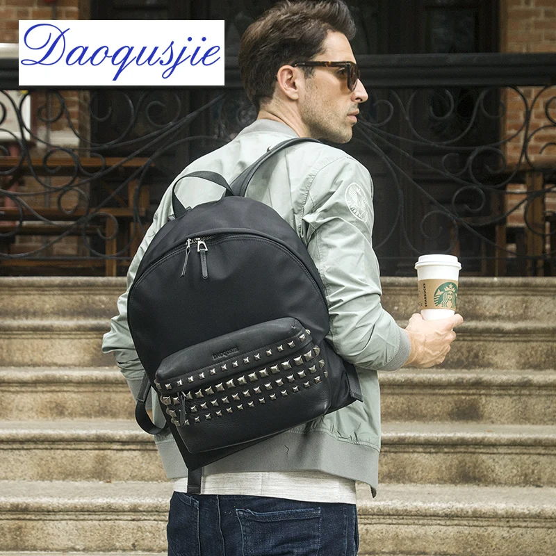 

DAOQUSJIE men backpacks nylon waterproof fashion school bag man daypack genuine leather teenager backpack male travel bag luxury