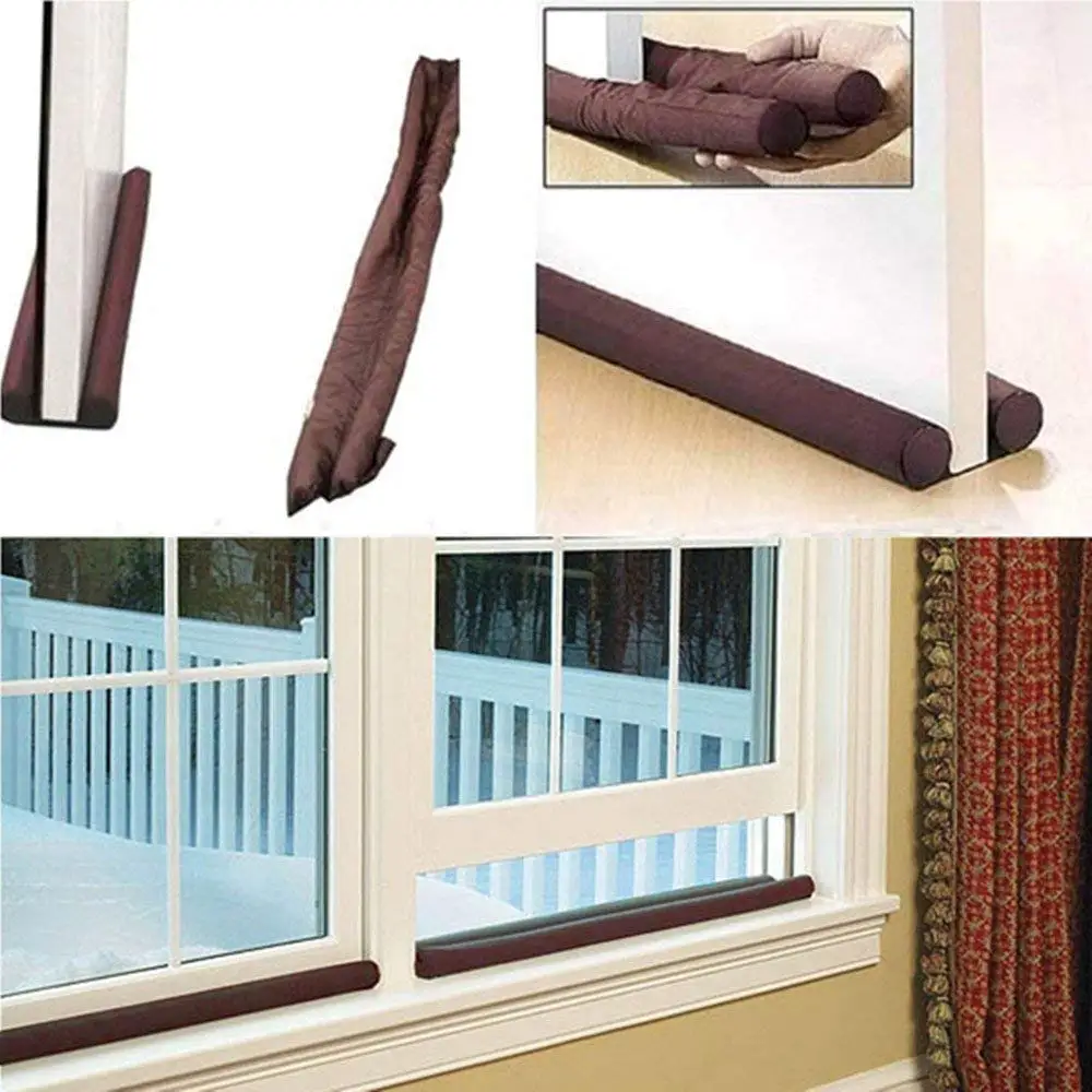 New Coming Brown Guard Stopper Twin Door Draft Dodger Energy Saving Protector Window Protector Doorstop Decor Useful