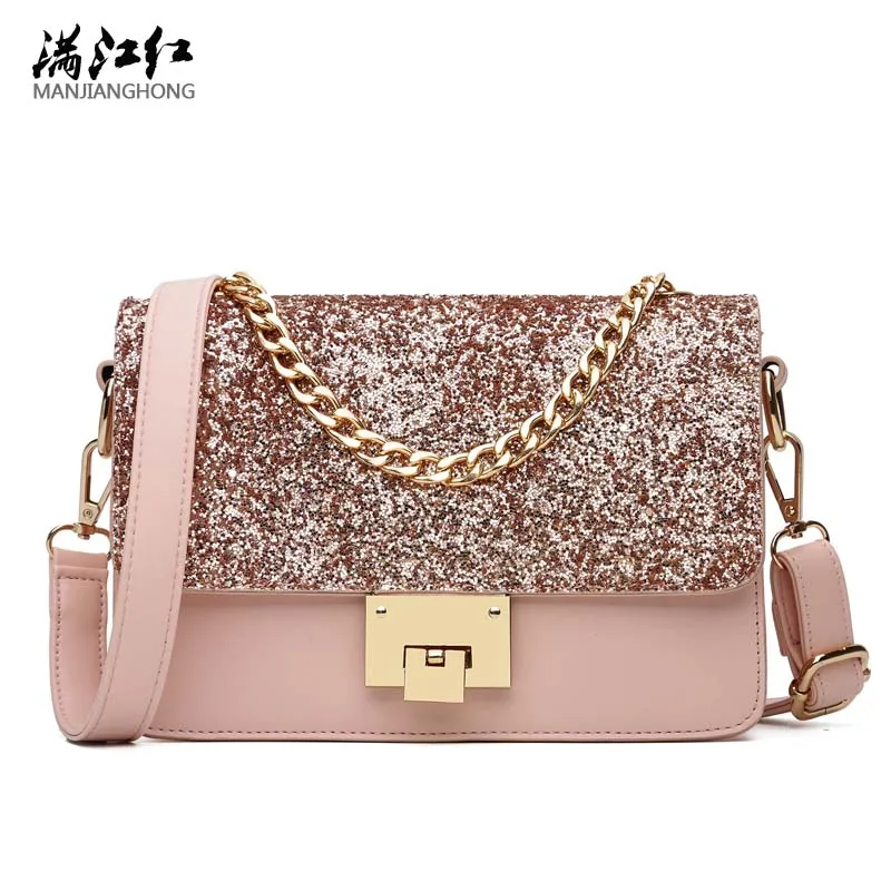 

New Summer and Autumn Fashion All-match Small Bag Shiny Sequins Women Flap Bag Pu Leather Small Female Party Shoulder Bag Chain