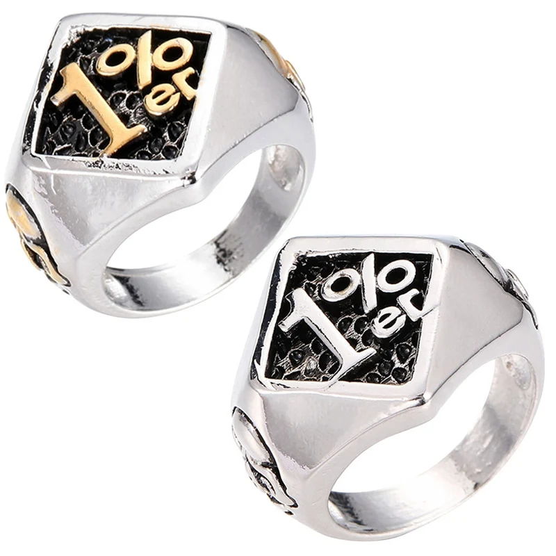 

1 Pcs 1%er One Percenter Biker Motorcycle Club Skull Copper GD/SV Ring For Men