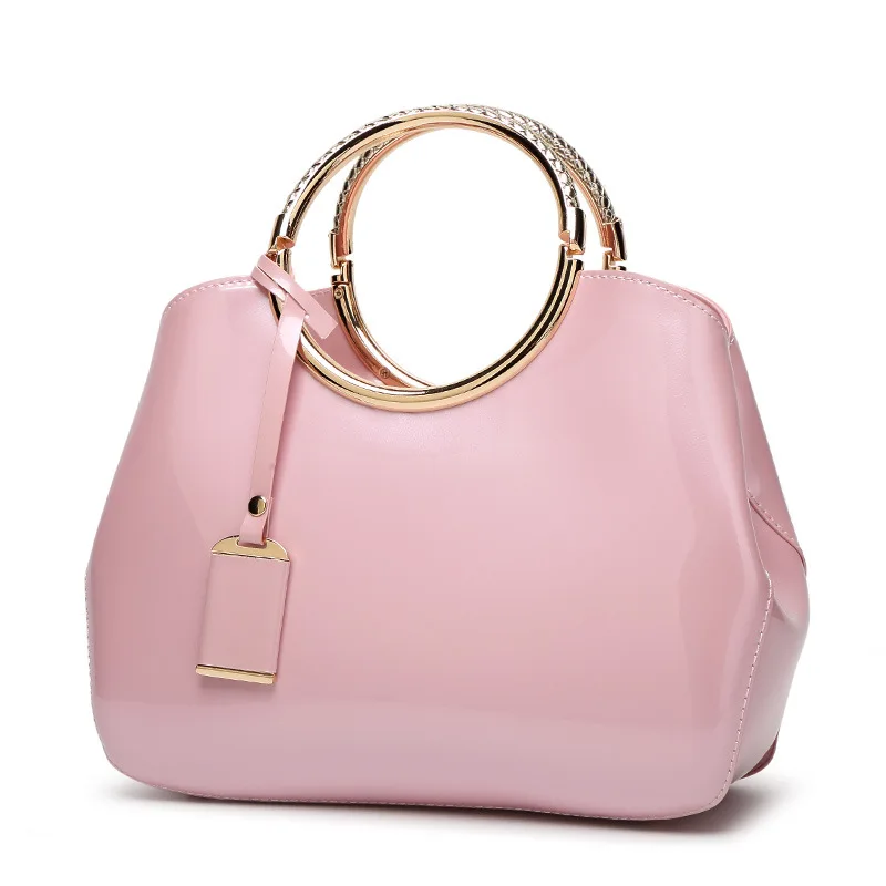 Лаковая кожаная яркая женская сумка, благородная воздушная Сумочка, модная женская сумка на молнии из искусственной кожи розового цвета ZF9600