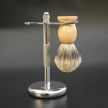 Мужская кисточка для бритья из барсучьего волоса подставка для бритвы держатель и двухсторонняя безопасная прямая бритва настоящий Барсучий волос подставка для бороды