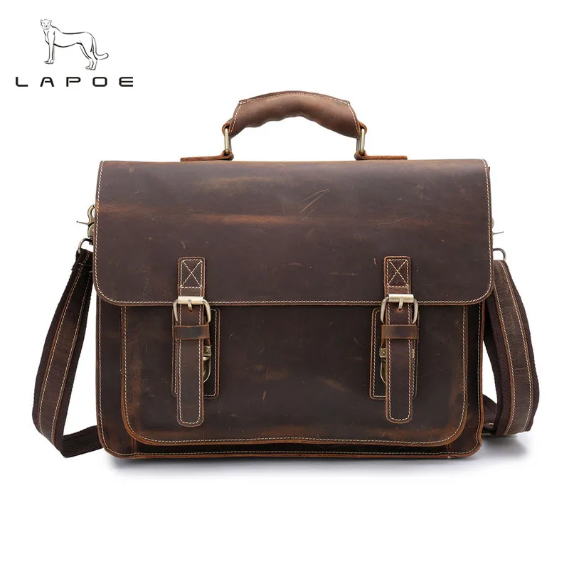 

Handle Suitcase Briefcase Men Portfolio Vintage Genuine Leather Business Handbag Mans Anti Theft Laptop Messenger Shoulder Bag