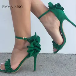 EMMA KING/летние модные женские босоножки с оборками, на высоком тонком каблуке, с ремешком и пряжкой, Sandalias Mujer, пикантные женские туфли на