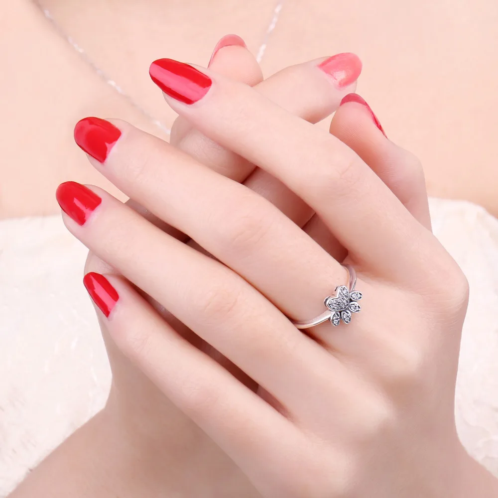 JewelryPalace Vintage Dog Paw Fingerprint Pave 0.2ct Cubic Zirconia Ring 925 Sterling Silver Fashion Gift Silver Rings For Women