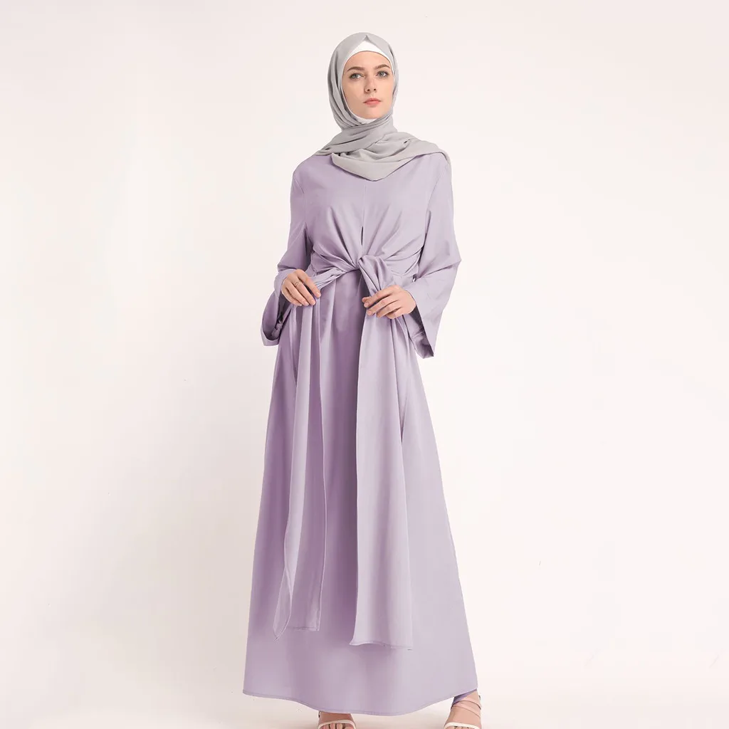 

long abaya dress Casual Muslim dress women Islamic Soild Color Fake Two-Piece Sleeve Long Dress T416