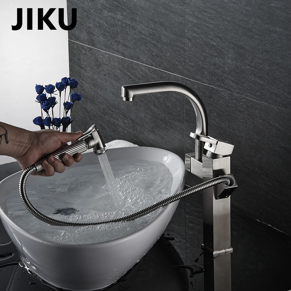 

JIKU Pull Out Bathroom Faucet Modern Bathroom Mixer Tap Cold And Hot Water Tap Dual connection bathroom sink Faucet