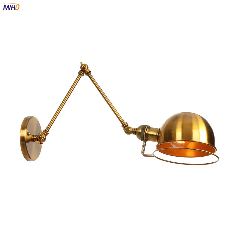 

IWHD Golden Vintage Long Arm Wall Light Fixtures Bedroom Stair Adjustable Edison Vintage Antique Wall Lamp Loft Industrial Style