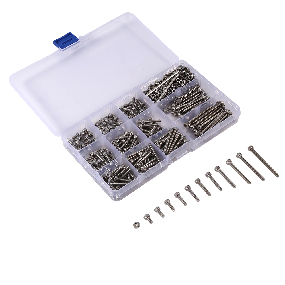 

440pcs M3 Stainless Steel Hex Head Socket Screws Nuts Assortment With 2 Hex Keys Cylindrical Head Hexagon Socket Screws Bolt