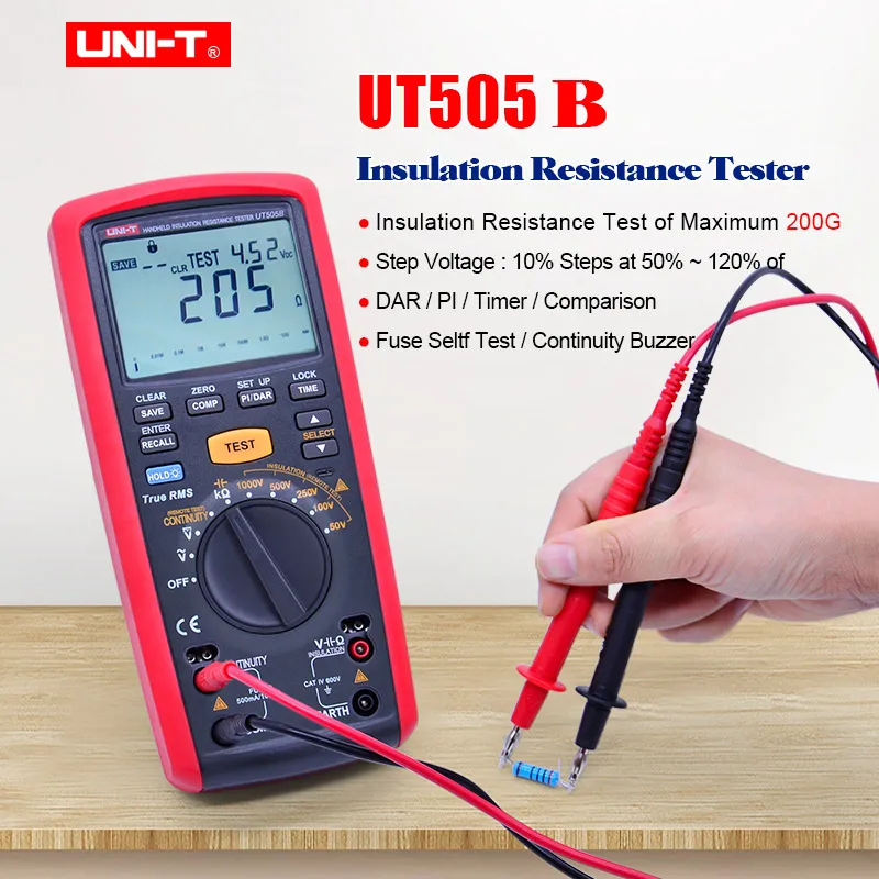 

UNI-T UT505B Handheld Insulation Resistance Tester;True RMS Digital Multimeter DC AC volt Ohm meter;1KV Megohmmeter Data Storage