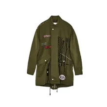 Новинка Женская парка в стиле панк с длинными рукавами цвета хаки с высоким воротником и регулируемым шнурком