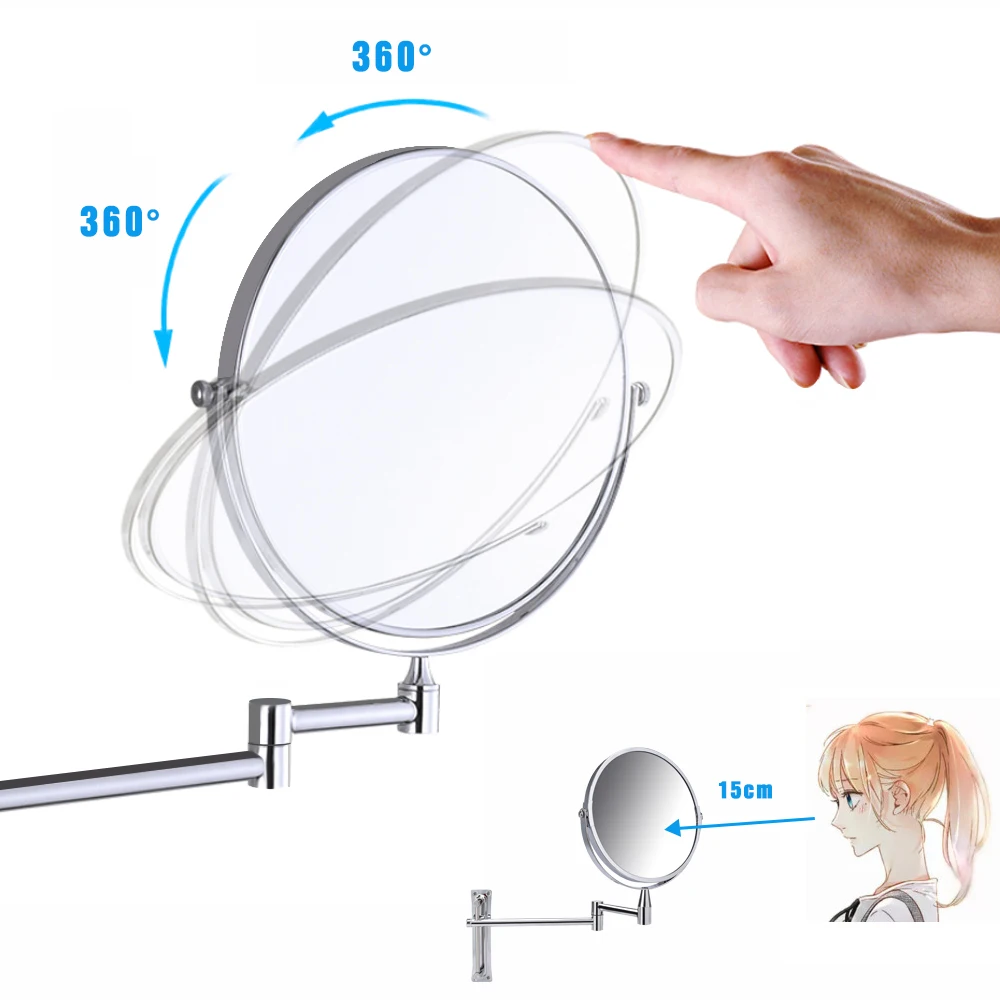 Круглое " Зеркало для ванной, 1X/5X Увеличение, двустороннее настенное регулируемое зеркало для макияжа, поворотное на 360 градусов, зеркало для ванной