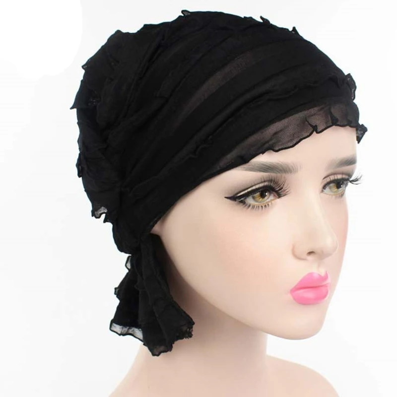 

11 Color Womens Ruffle Chemo Hat Beanie Scarf Turban Headwear For Cancer New Fashion Chiffon Casual Solid Hats