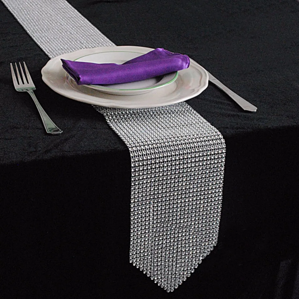 OurWarm Silver Diamond Mesh Table Runner Wedding Tablecloth Decoration