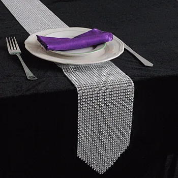 

OurWarm Silver Diamond Mesh Table Runner Wedding Tablecloth Decoration Bling Sparkly Wrap Diamante Decoration Craft
