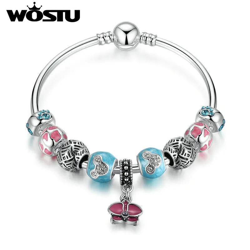 

2019 New Fashion Style Orchid Blessing Charms Bangle For Women Silver DIY Beads Fit Original Bracelet Jewelry Gift XCH3087