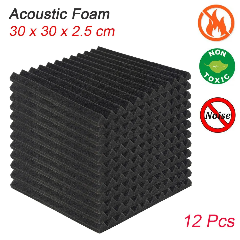 

12Pcs Soundproofing Foam Acoustic Foam Sound Treatment Studio Room Absorption Wedge Tiles Polyurethane Foam 300*300*25mm