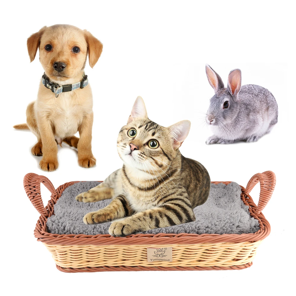 Экологичная прямоугольная кровать для кошек с плюшевым одеялом, летняя зимняя корзина для домашних животных, гнездо для маленьких собак, товары для домашних животных