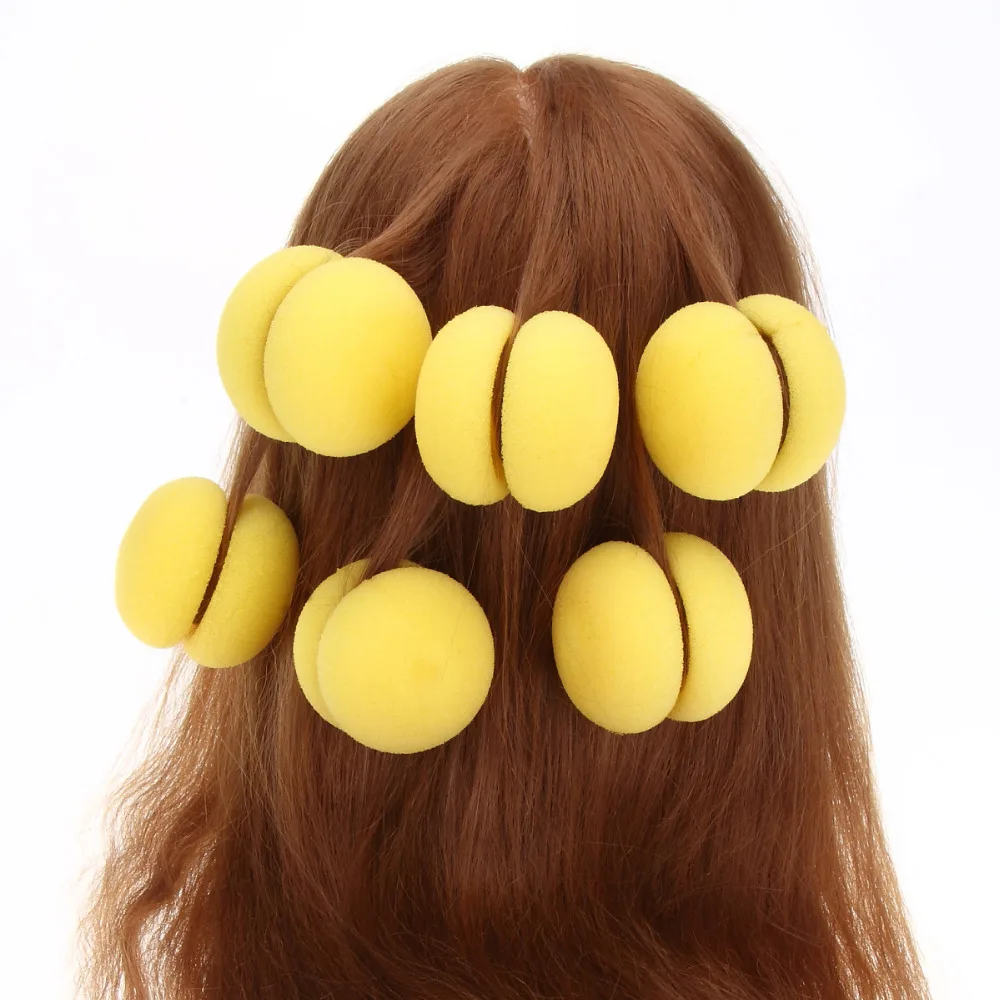 6 Pcs Lady Soft Yellow Pink Magic Sponge Hair Curler Hair Styling Rollers Hair Care Foam Balls Curlers Bun Hairdressing DIY Tool