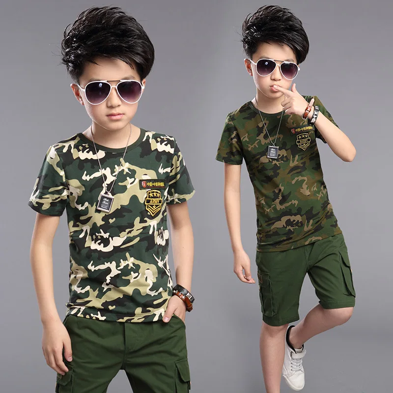 

2017 Kids Boys Suits High Quality Cotton T-shirts Pants 2 Pieces / Set New Summer Child Camouflage Suit Children Clothing Sets