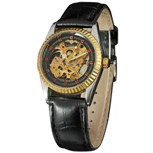 Femmes De Luxe De Mode Montre-Bracelet Mécanique Bande de Cuir Automatique-auto-vent Squelette Mouvement Creusé Cadran