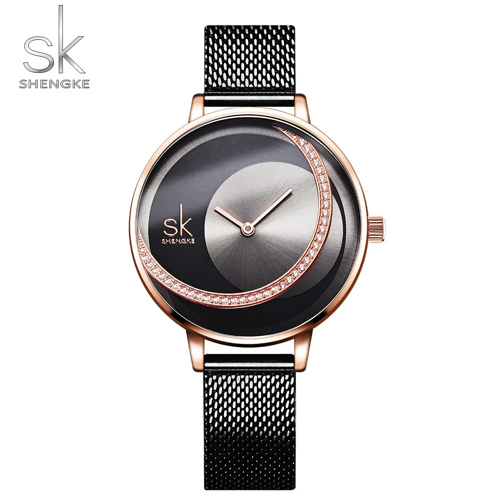 

Shengke Crystal Lady Watches Fashion Leather Strap Wrist Watch Original Design Quartz Creative Relogio Feminino Women's Day Gift