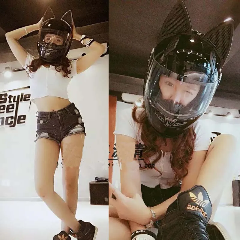 

2017 Motorcycle helmet racing cute cat ear helmet full face helmet capacete moto casco Antifog personality design