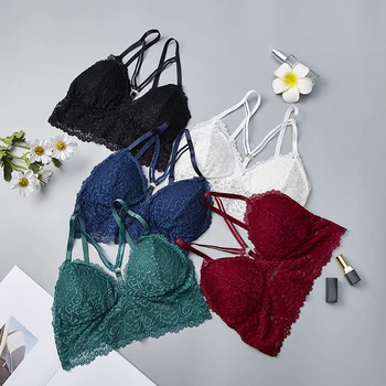 

Women Bra Sexy Lingerie Lace Bralette Seamless Wireless Push Up Bra Padded Underwear Black White Blue Red Bra for Women