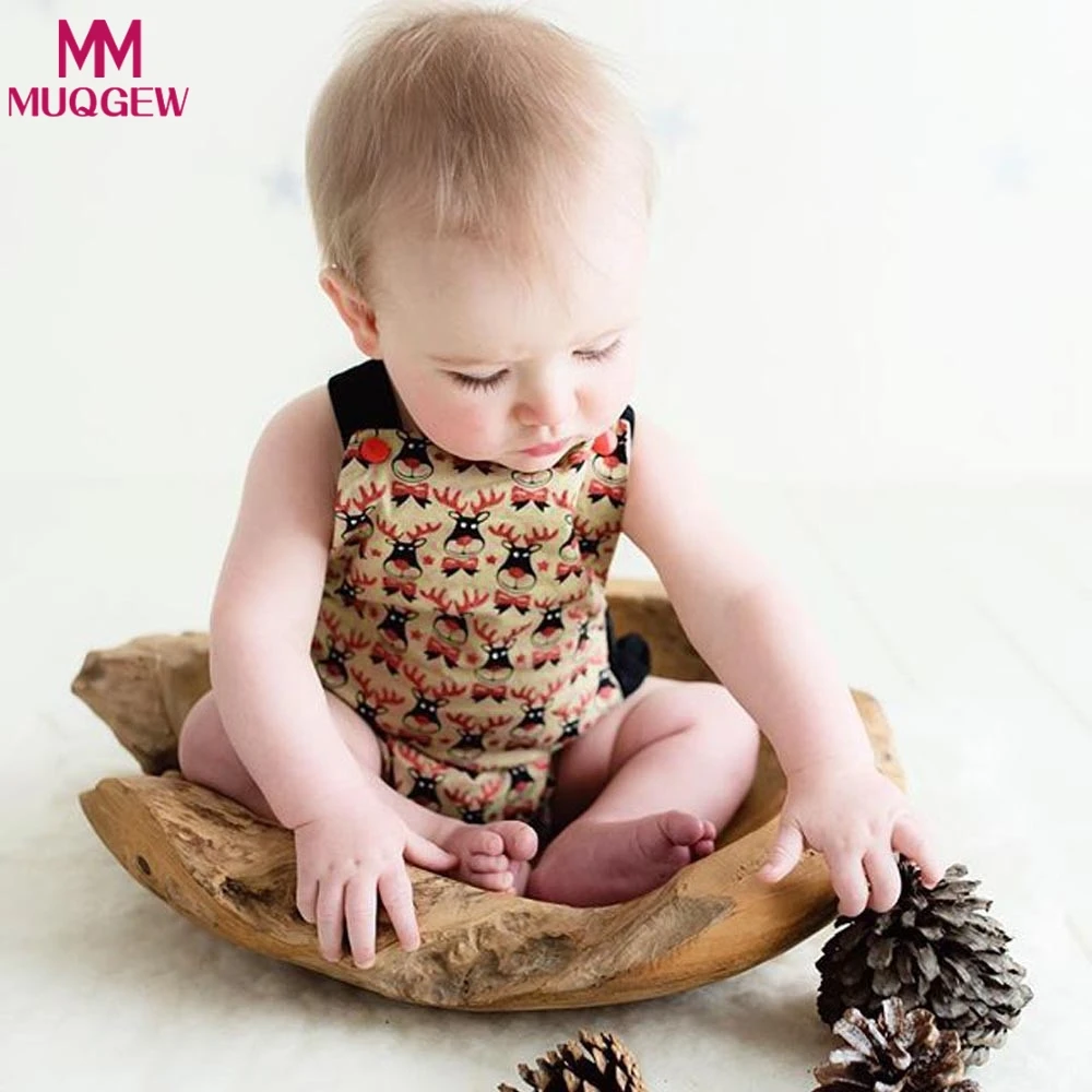 

Fashion Summer Newborn Infant baby girl clothes Cotton Romper Jumpsuit deer Sleeveless Backless clothes Christmas baby clothes